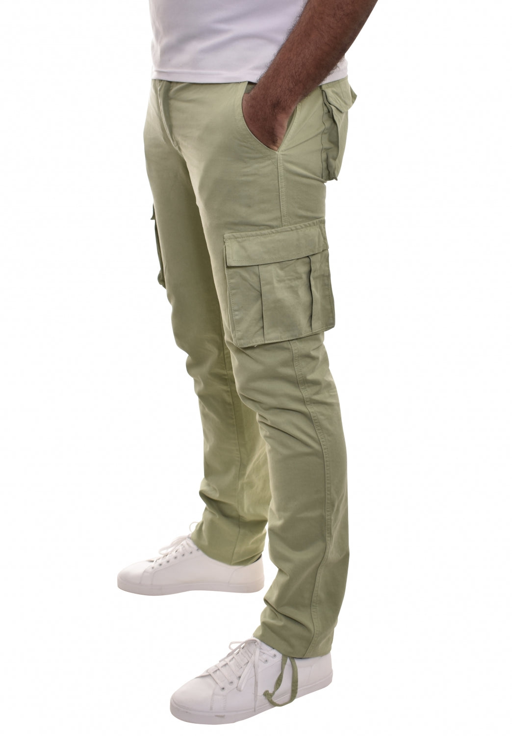 Almond-Colored Slanted Cargo Pants