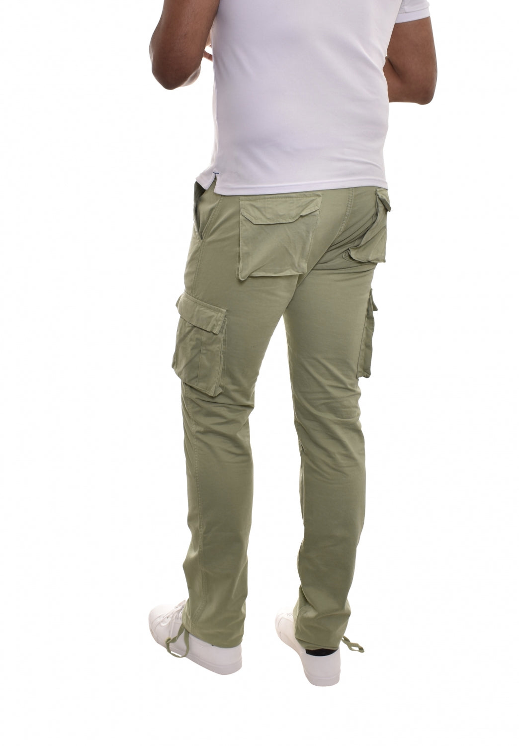 Long-length cargo pants with an almond-colored back