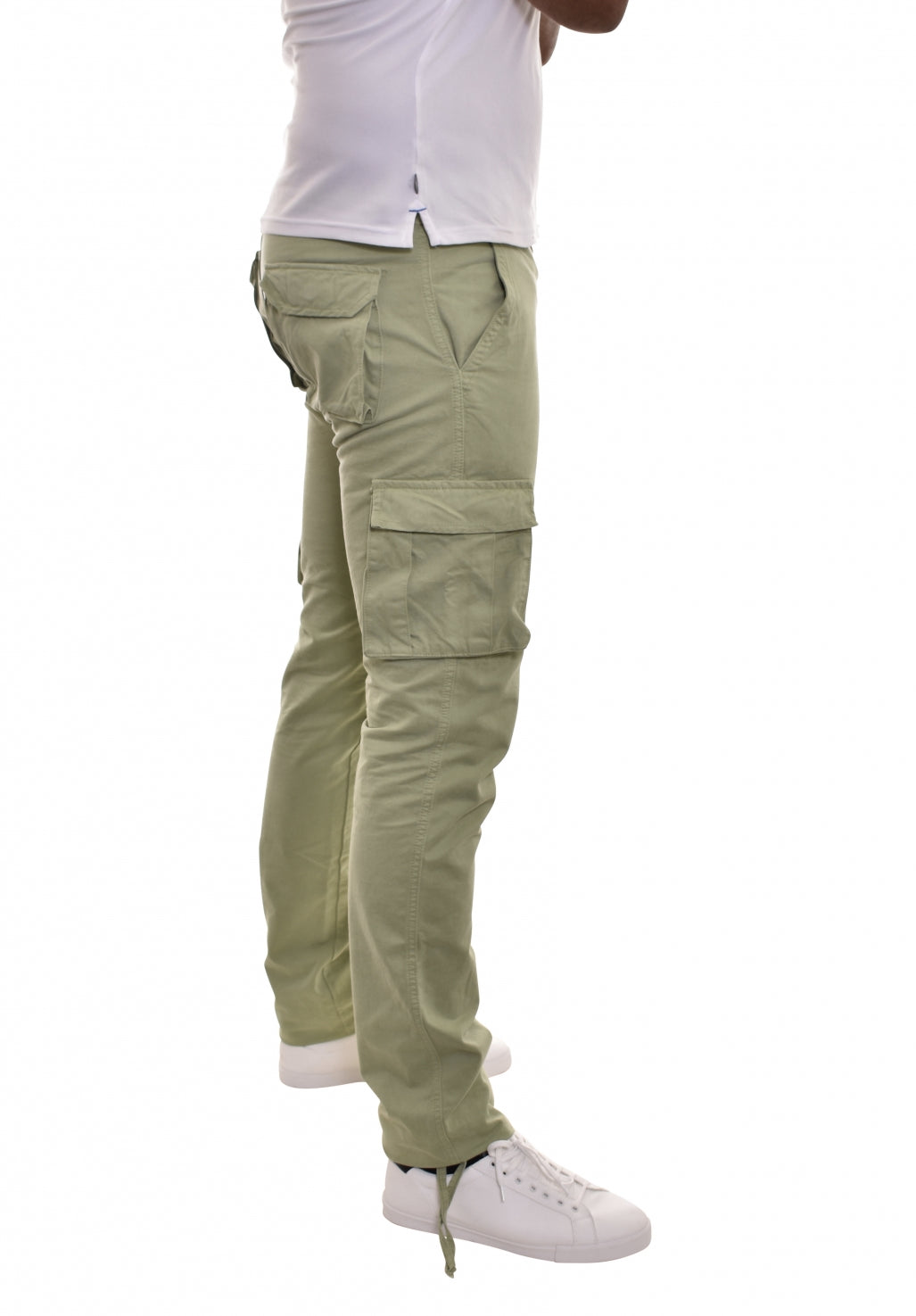 Long-length almond-colored cargo pants