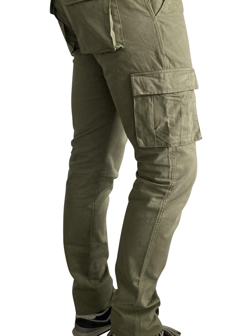 Long, Khaki Cargo Pants with a Slim Fit