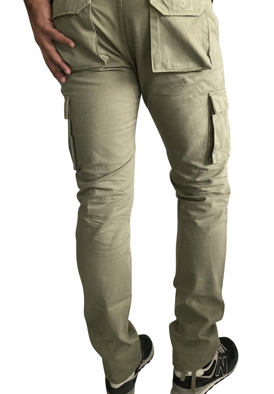 Long-Sleeved Khaki Cargo Shirt with a Long Back