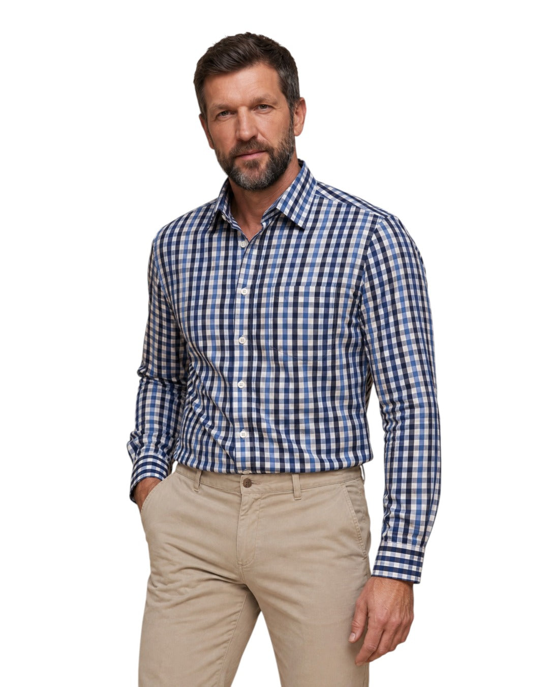 Gabriel – Chemise à carreaux bleu marine Modern Fit – sur fond blanc