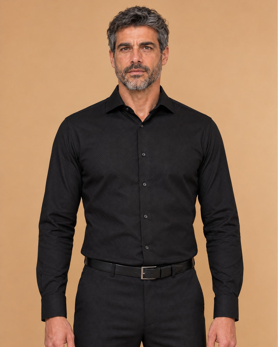 Italian – Chemise noire col italien Modern Fit – vue de face