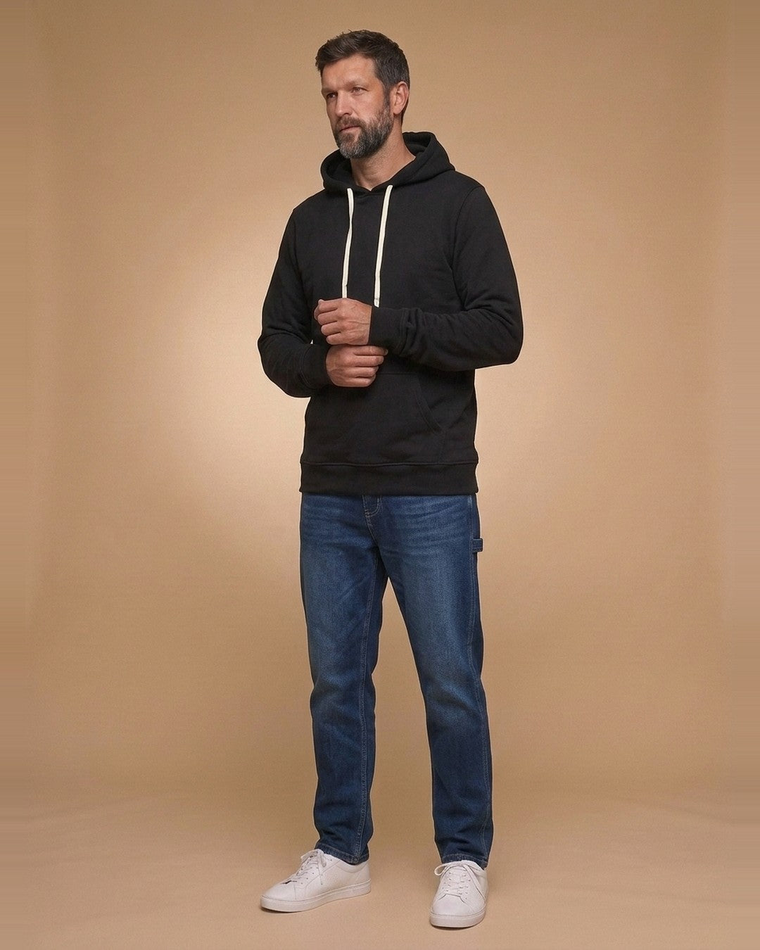 Liam – Sweat à capuche noir grande longueur – vue de face