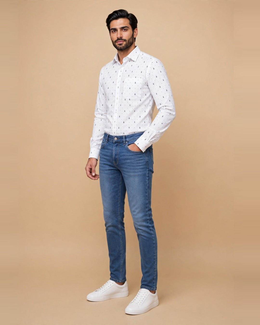 Marius – White Sailor-Style Shirt, Modern Fit – Full-Body Shot