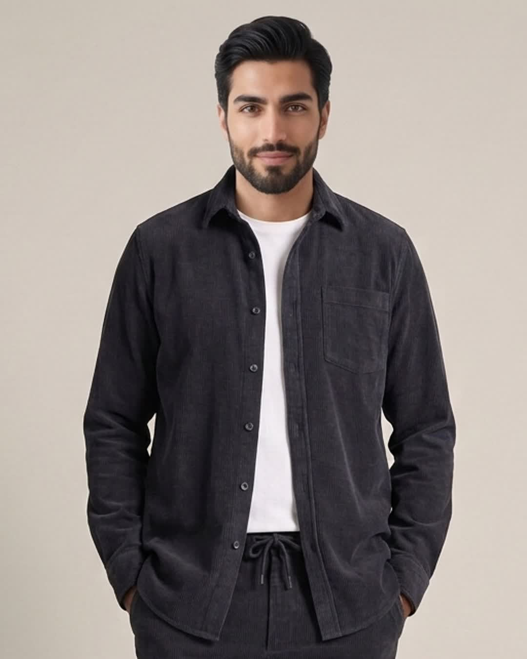 Milan – Chemise anthracite en maille côtelée Modern Fit – vue buste
