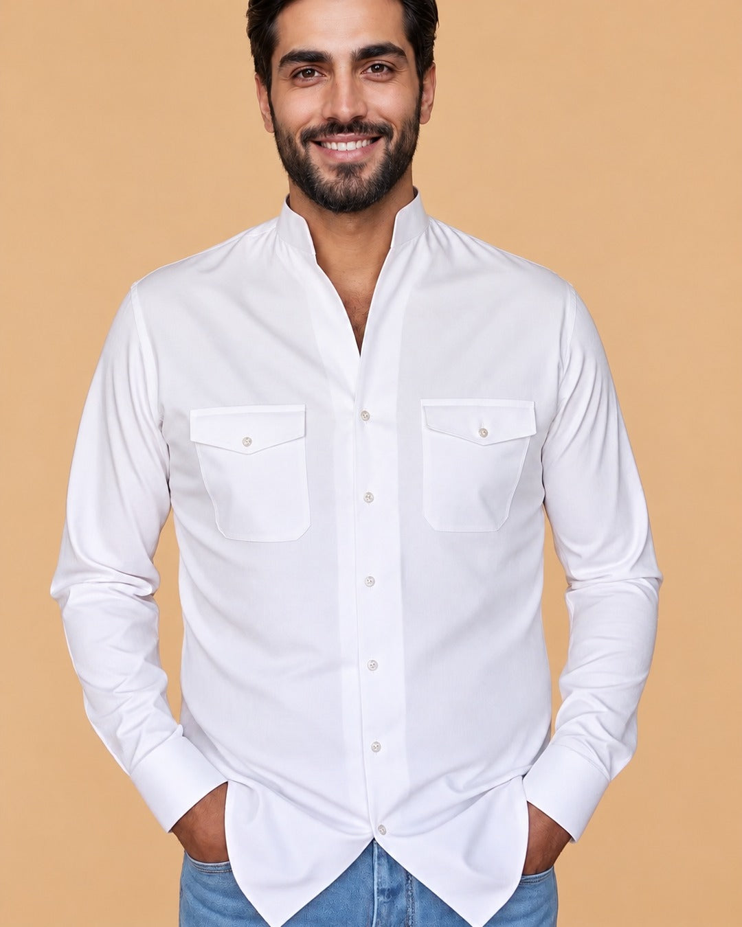 Open – Chemise blanche col ouvert Modern Fit – vue de face