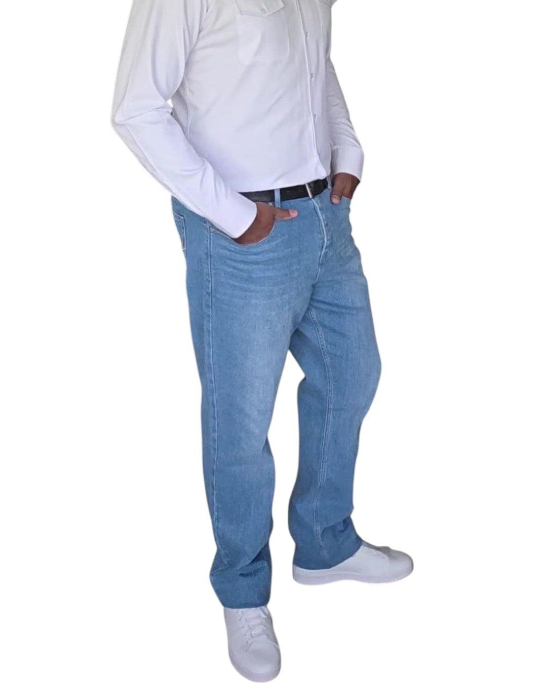 Oscar – Jean Fresh bleu clair loose grande longueur – sur fond blanc