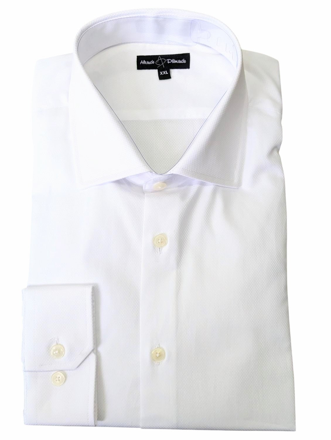  Chemise blanche en coton piqué texturé, col classique, coupe pour homme grand