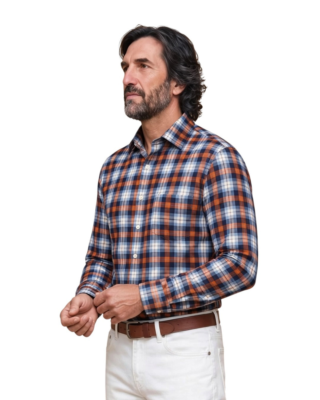 Arthur – Chemise à carreaux orange Modern Fit – sur fond blanc