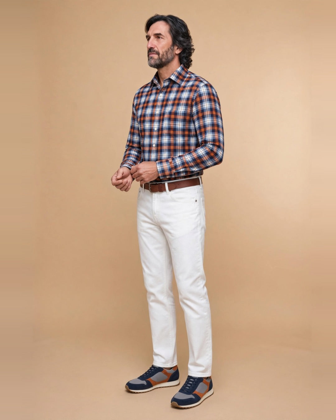 Arthur – Chemise à carreaux orange Modern Fit – vue de trois quarts