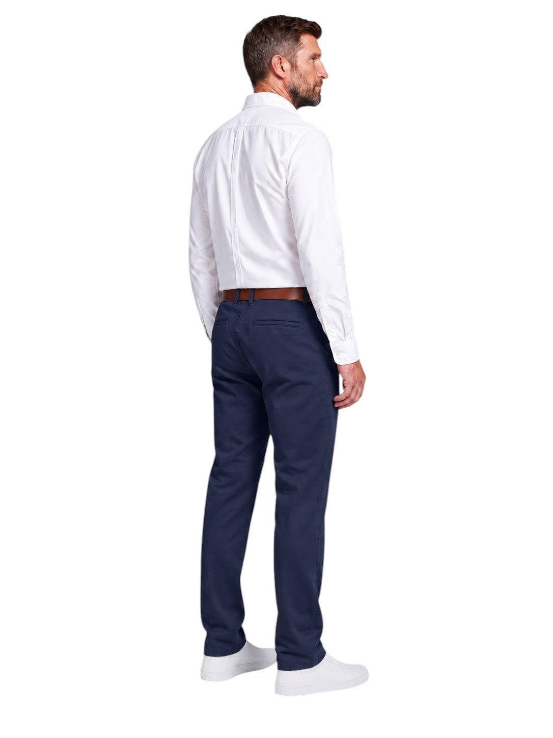 Pantalon chino stretch bleu marine pour homme grand vu de dos – entrejambe 105 cm – VertigeTall