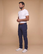 Florent – Navy cargo pants, extra-long – front view