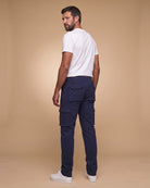 Florent – Navy cargo pants, extra-long – back view