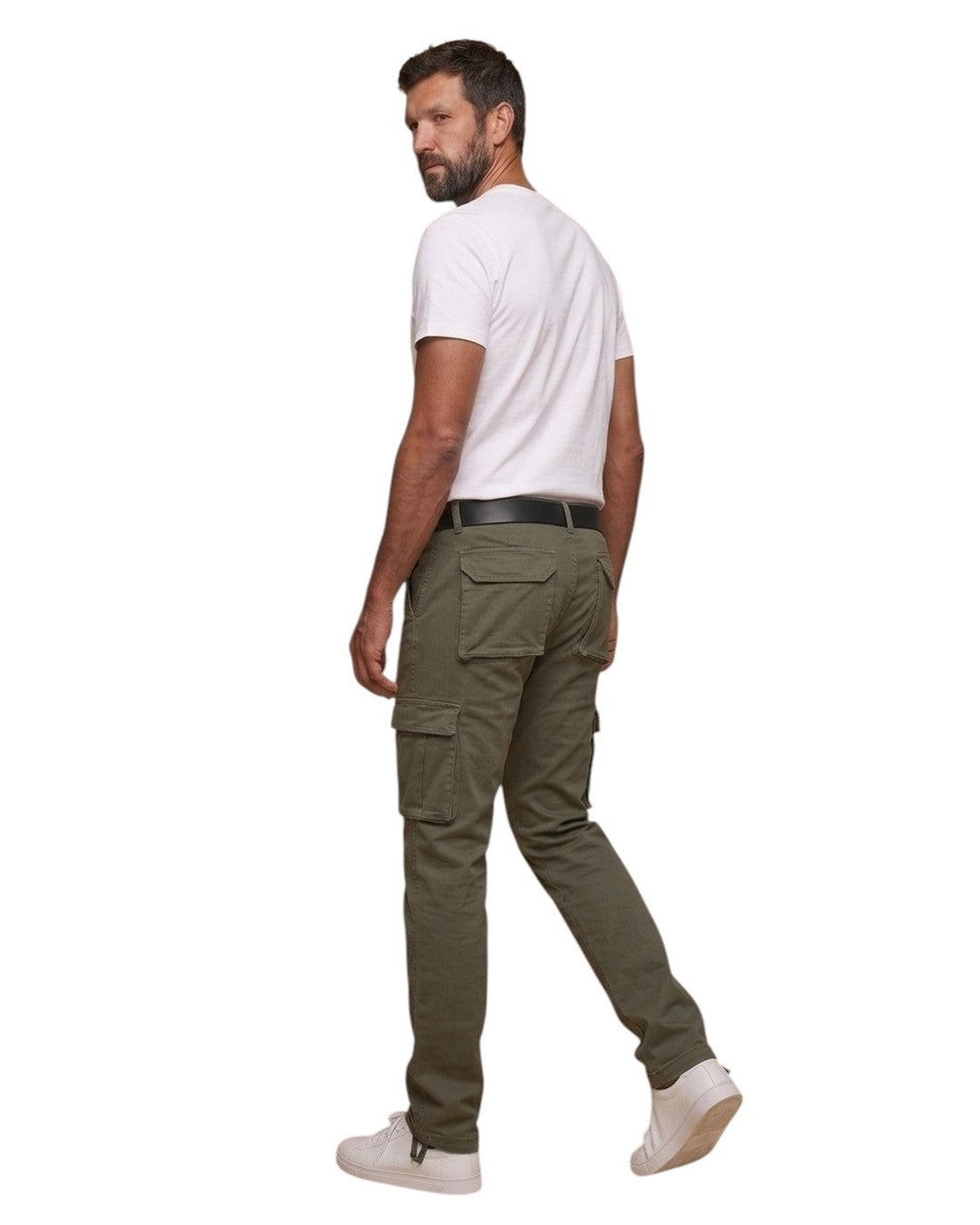 Florent – Pantalon cargo olive grande longueur – sur fond blanc