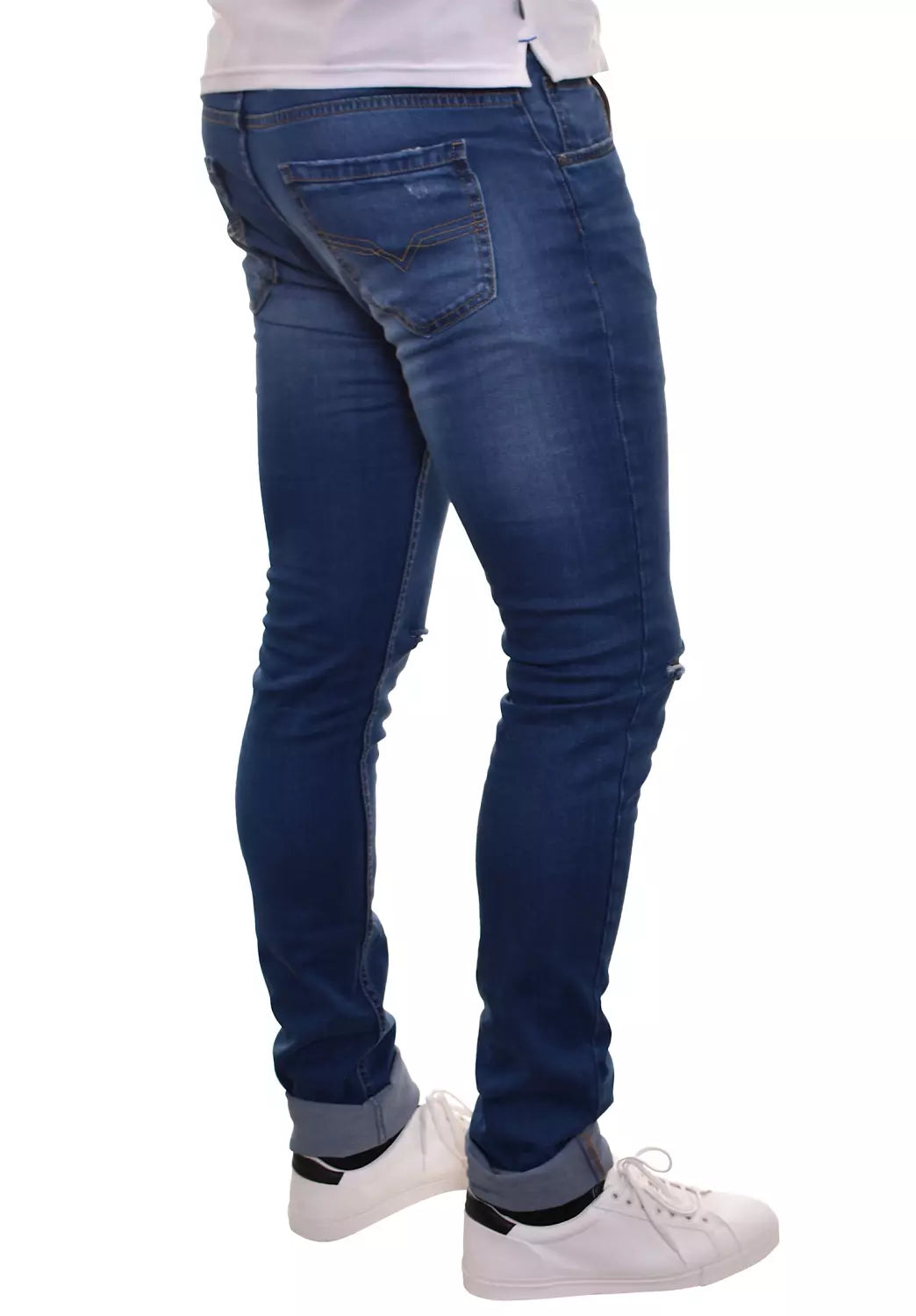 Jeans grande longueur genoux laser