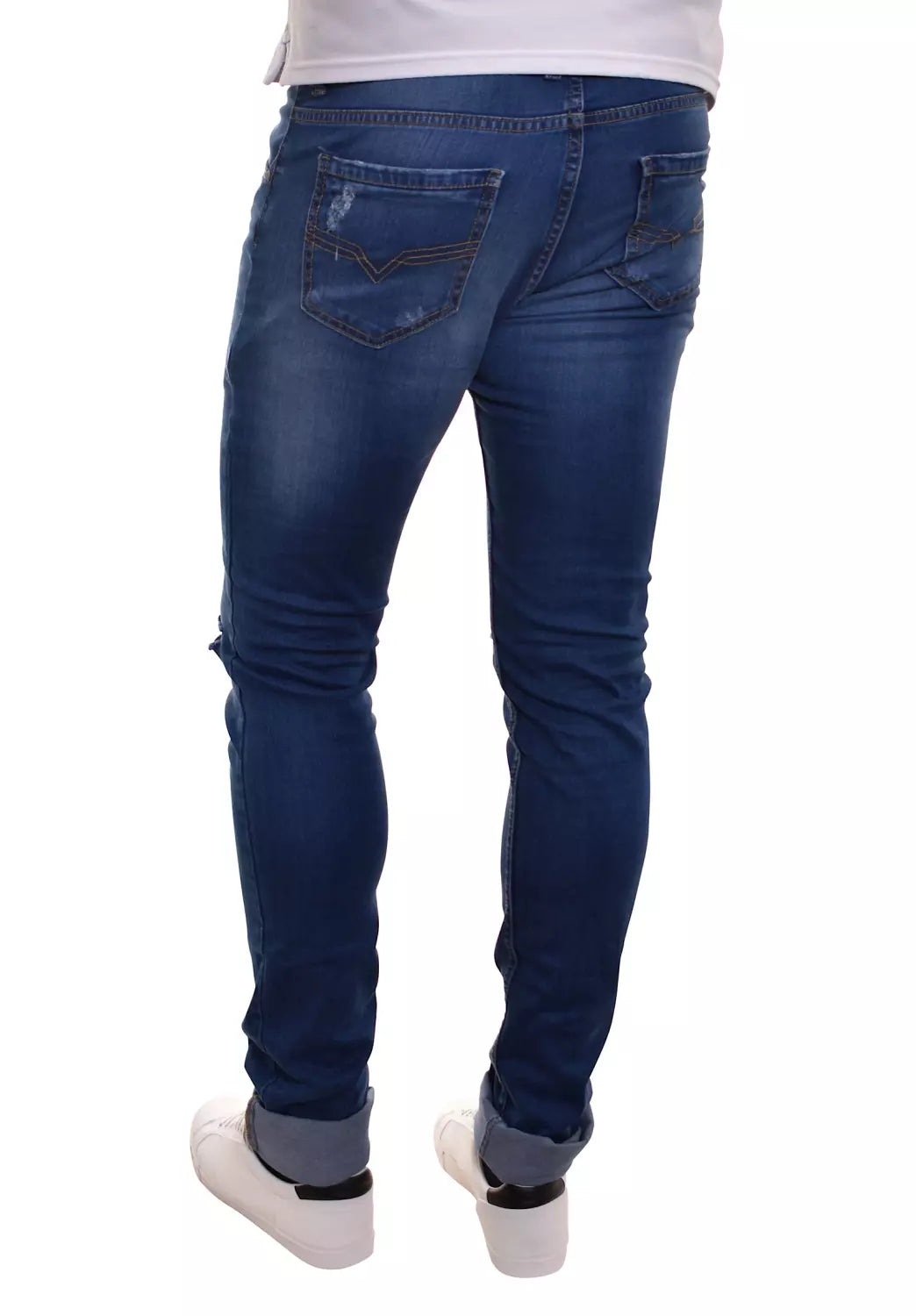Jeans grande longueur genoux laser