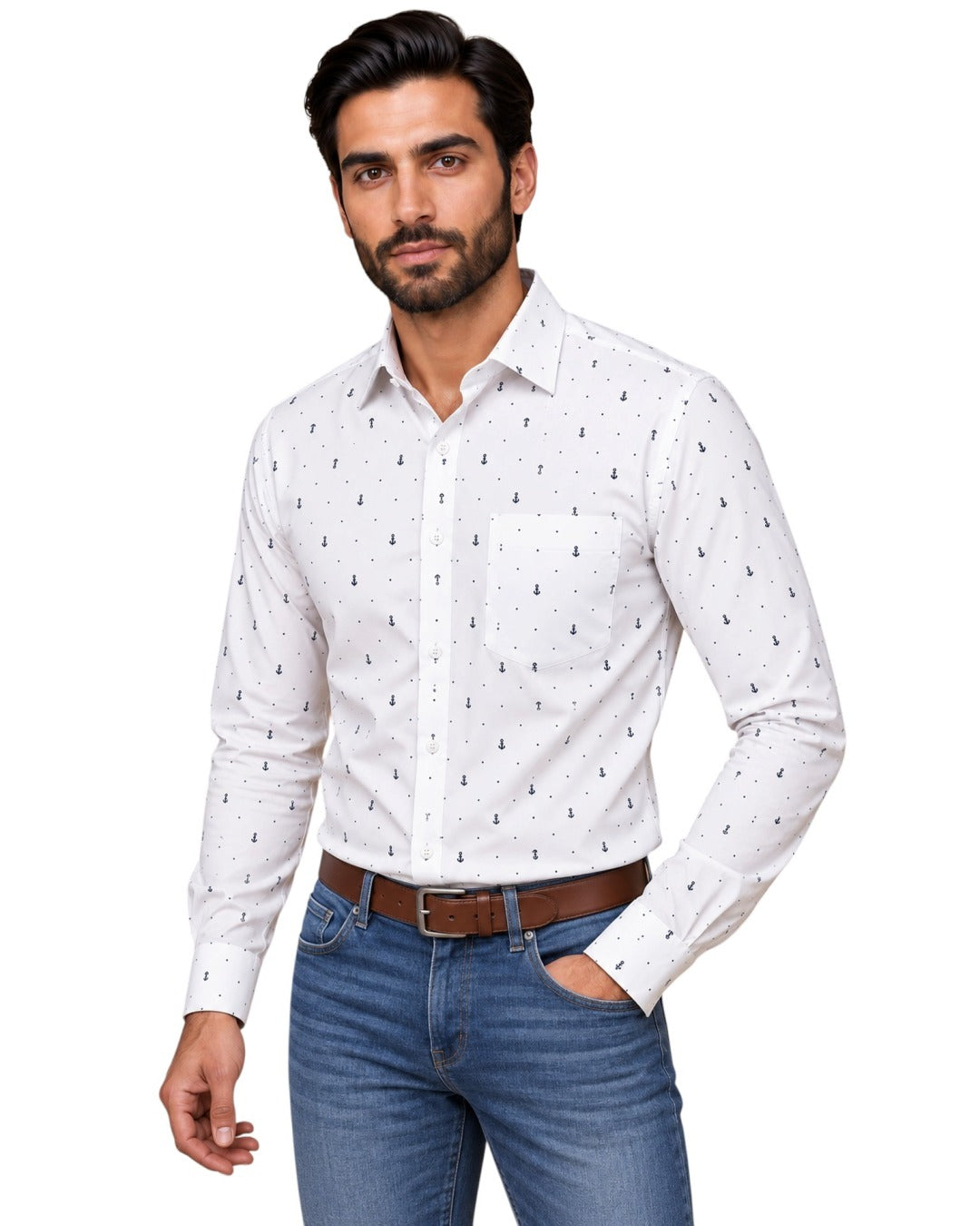 Marius – White Sailor-Style Shirt, Modern Fit – on a white background
