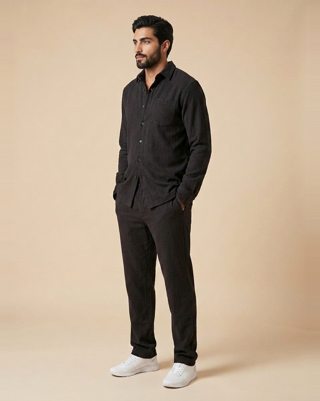 Matteo – Jogging anthracite en maille côtelée grande longueur – tenue complète, vue de profil