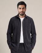 Milan – Chemise anthracite en maille côtelée Modern Fit – vue buste