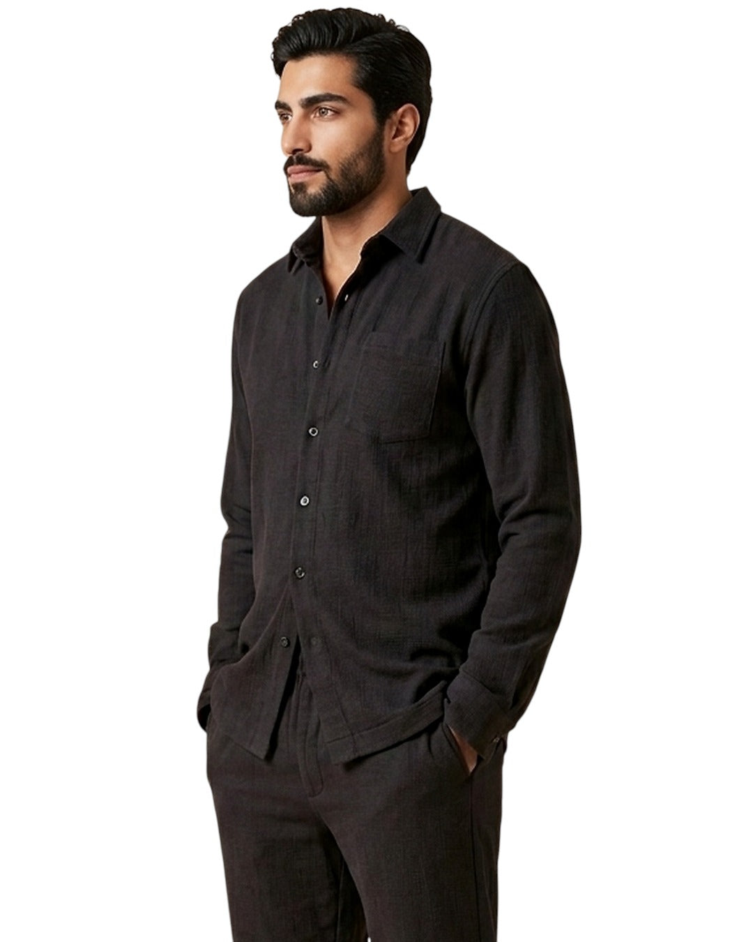 Milan – Chemise anthracite en maille côtelée Modern Fit – sur fond blanc