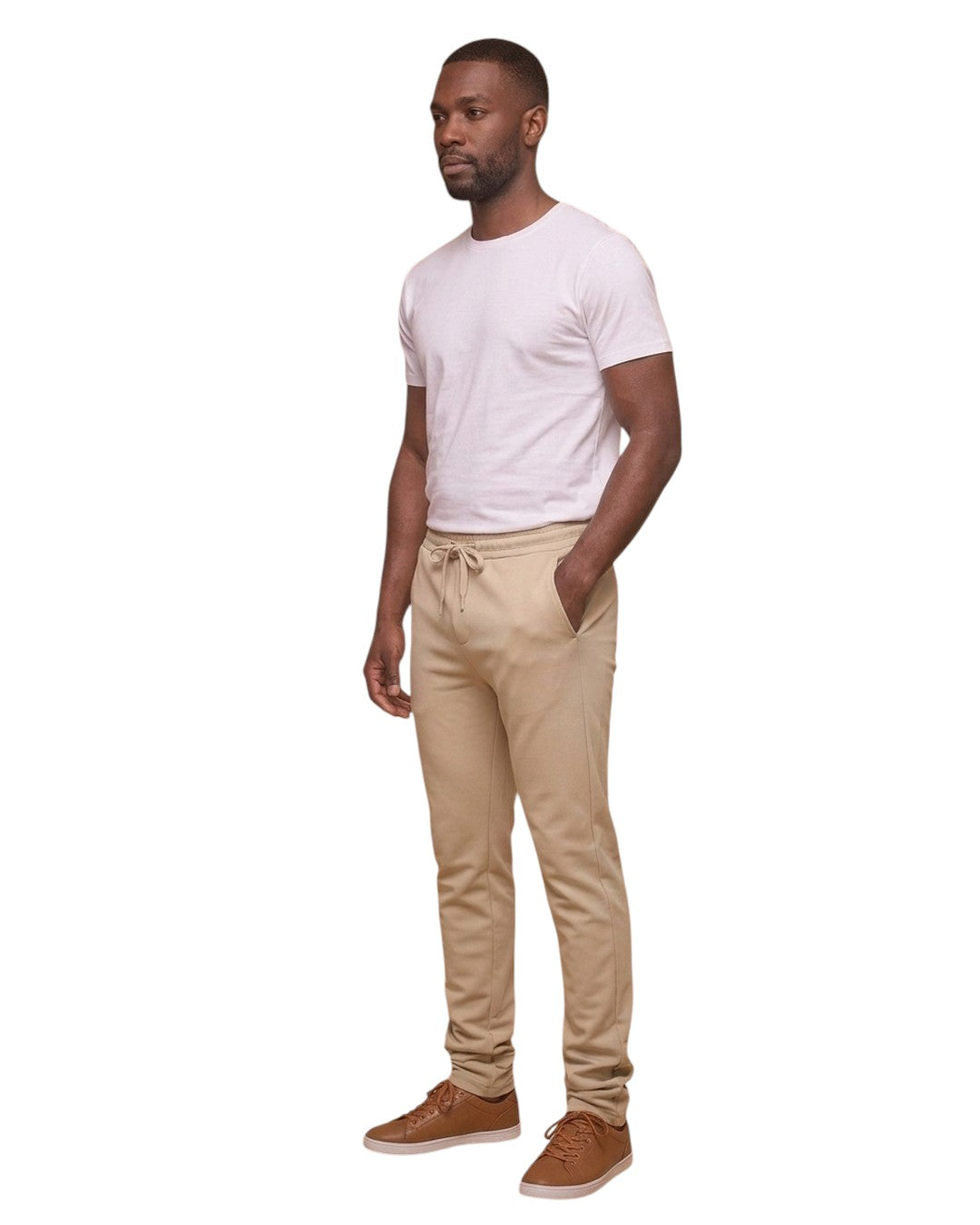Nolan – Beige Modern Fit Long-Length Sweatpants – on a white background