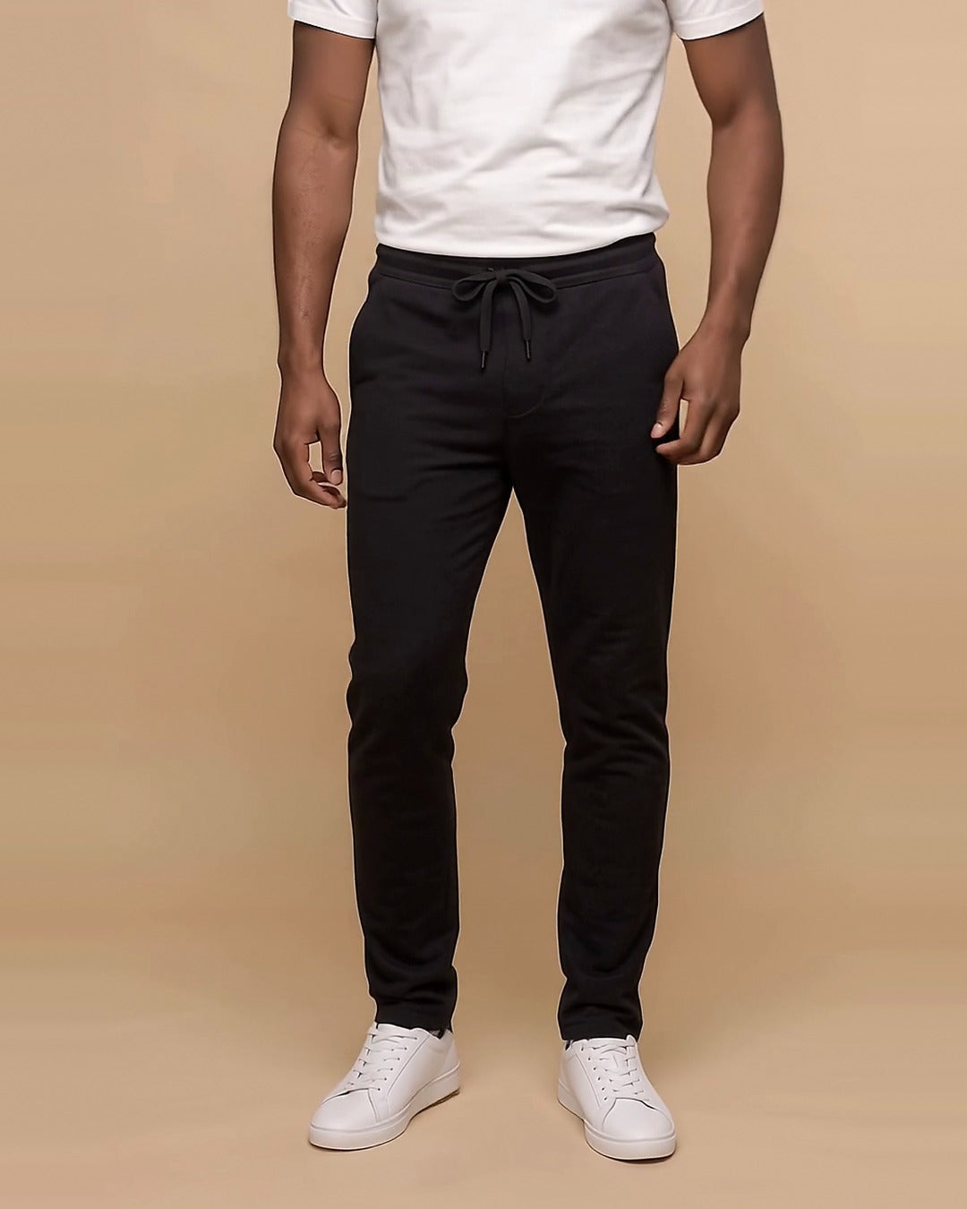 Nolan – Black Modern Fit Long-Length Sweatpants – Front View