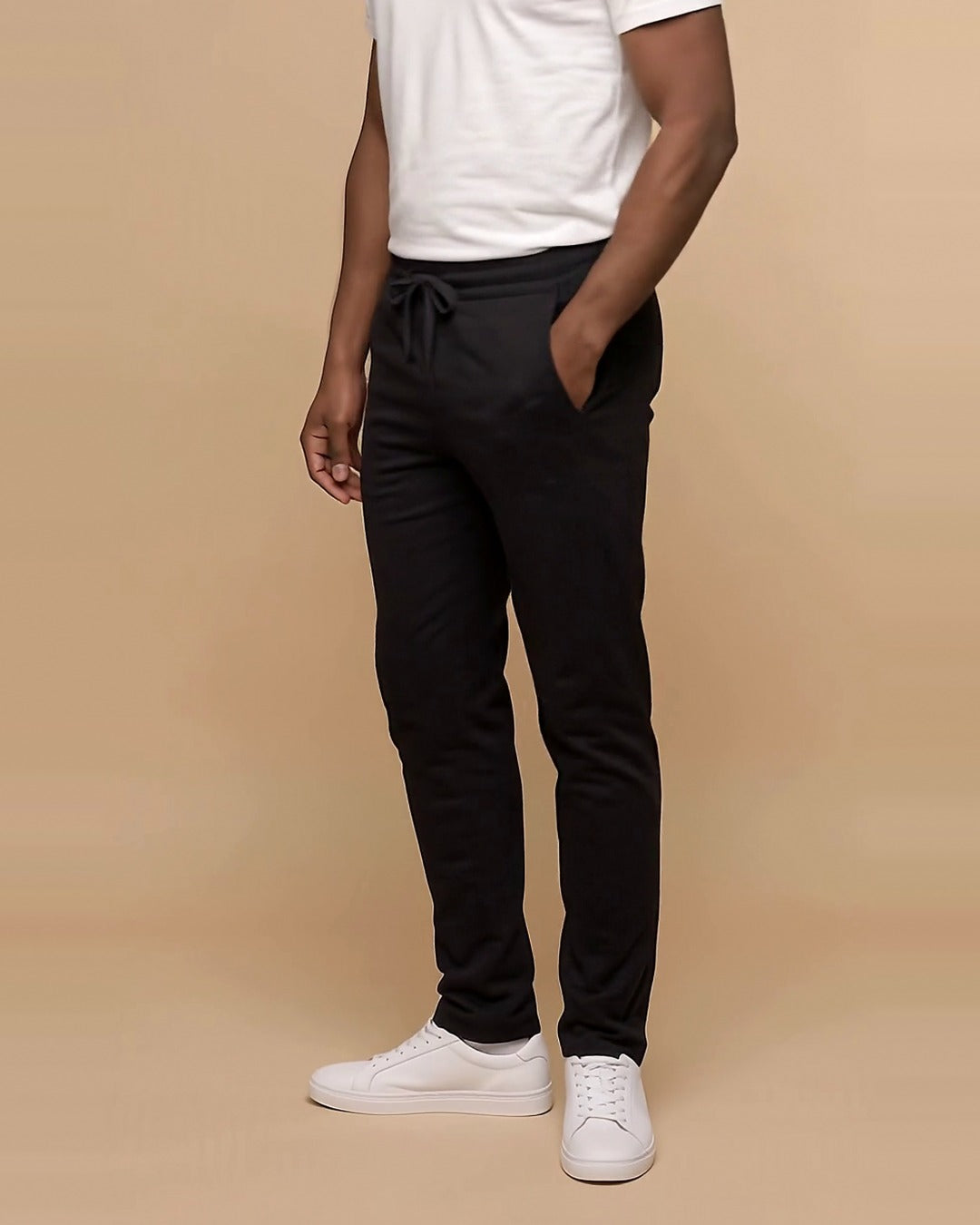 Nolan – Black Modern Fit Long-Length Joggers – Three-Quarter View