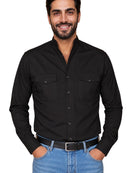 Open – Chemise noire surpiquée col ouvert Modern Fit – sur fond blanc
