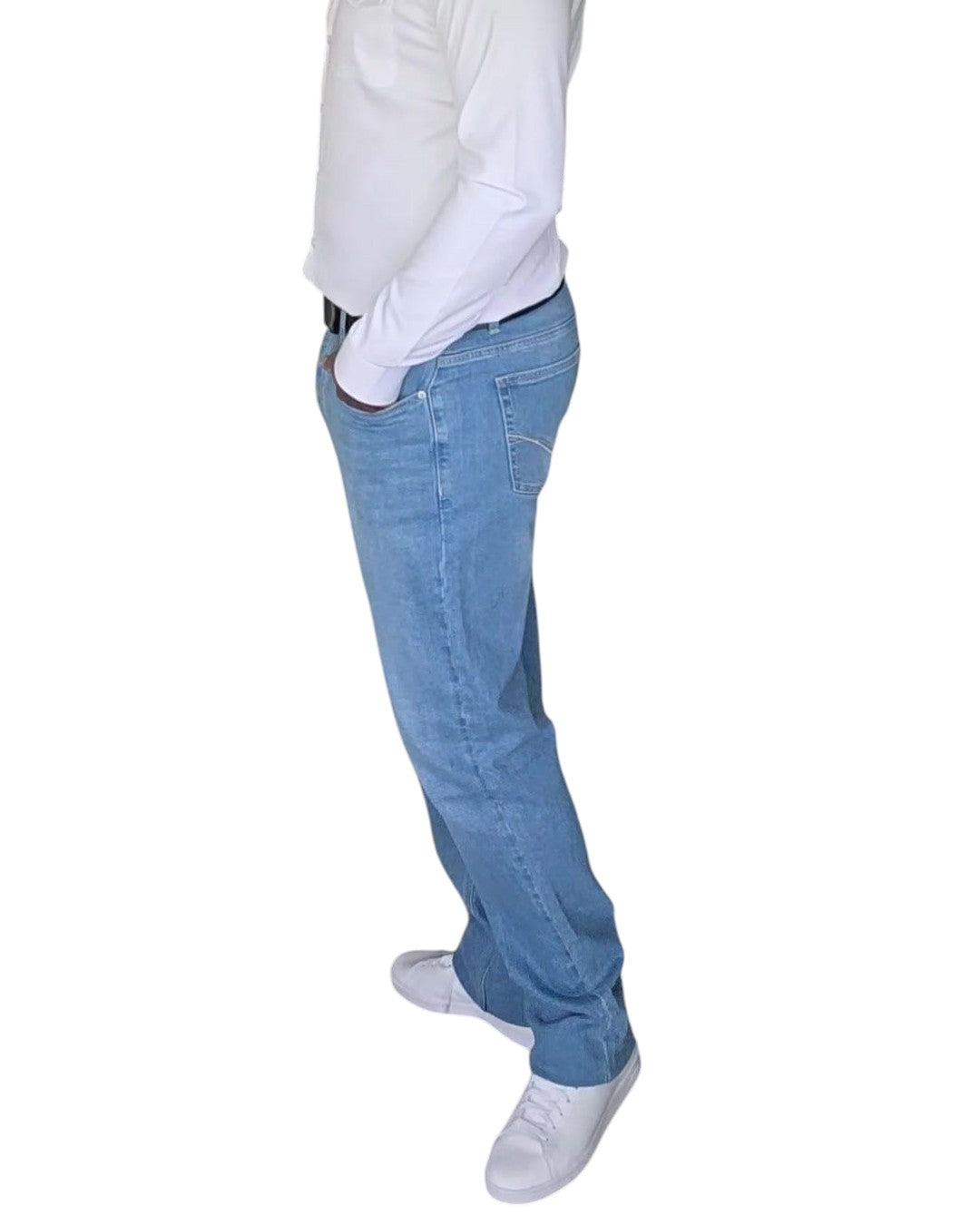 Oscar – Hellblaue, locker sitzende, extra lange Jeans von Fresh – Seitenansicht