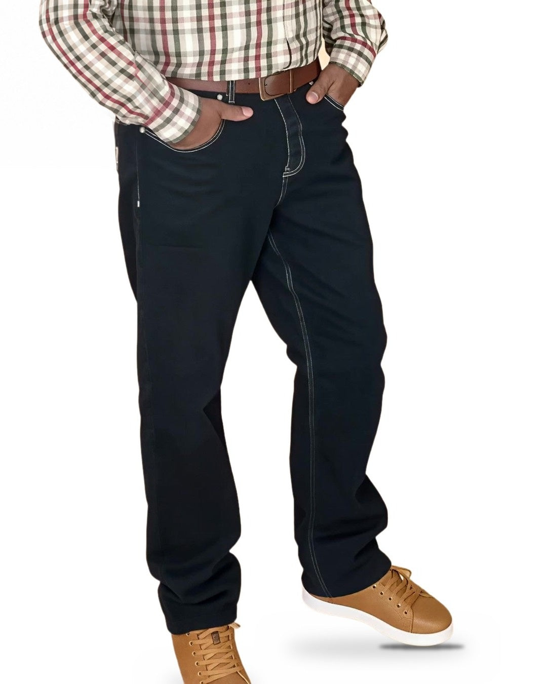 Oscar – Weite, extra lange Jeans in Marineblau – auf weißem Hintergrund