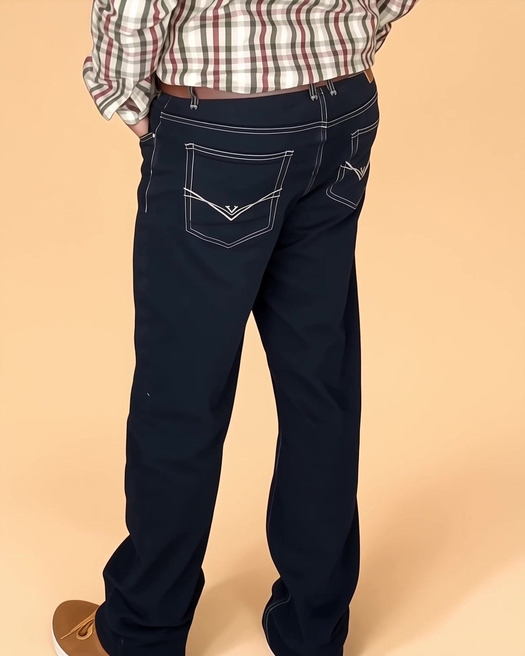 Oscar – Navy loose-fit long jeans – back view