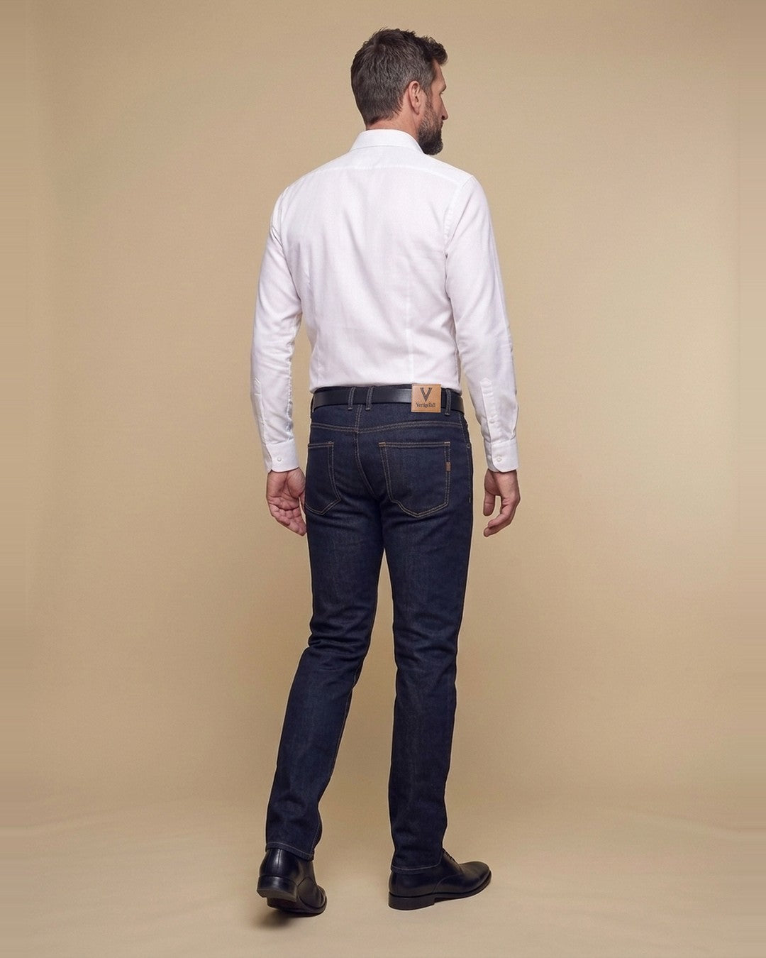 Peter – Vaqueros de tela cruda Modern Fit de largo extra – vista trasera
