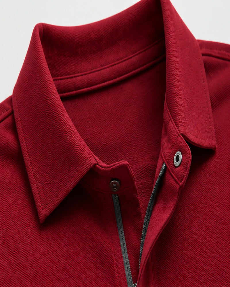 Jersey de cuello polo de manga larga con cremallera en el cuello